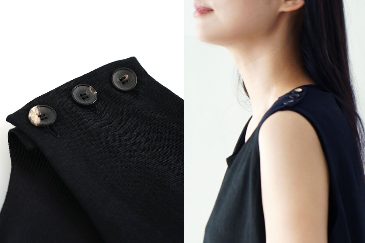 Mochi モチ linen v-neck dress [black] フレンチリネンVネックドレス