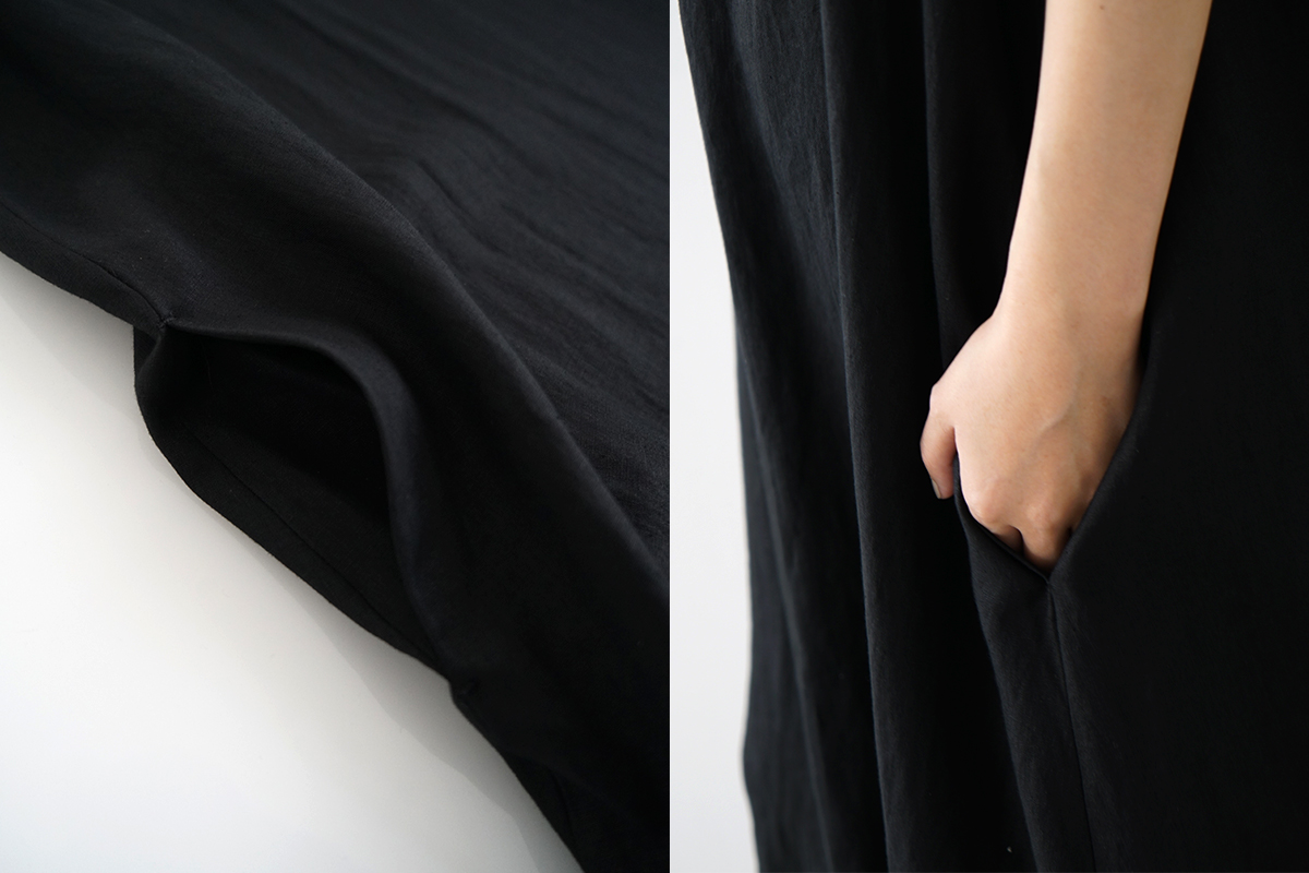 Mochi モチ linen v-neck dress [black] フレンチリネンVネックドレス