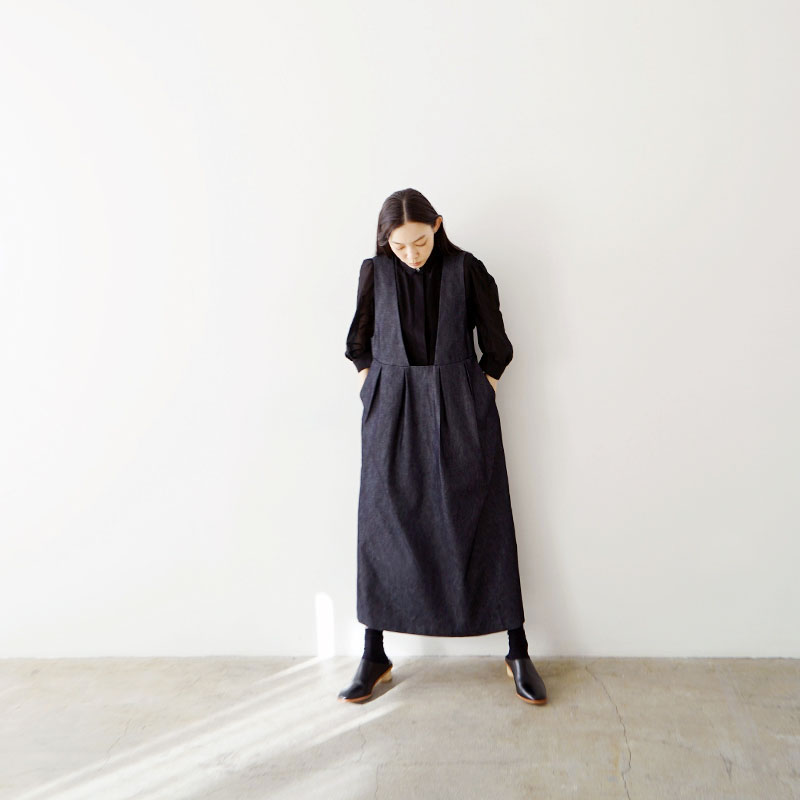 Mochi モチ silk denim jumper skirt ジャンパースカート