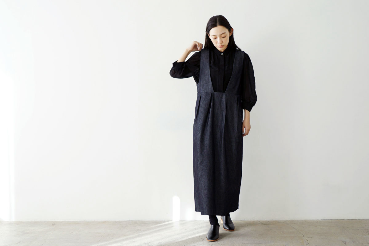 Mochi モチ silk denim jumper skirt ジャンパースカート