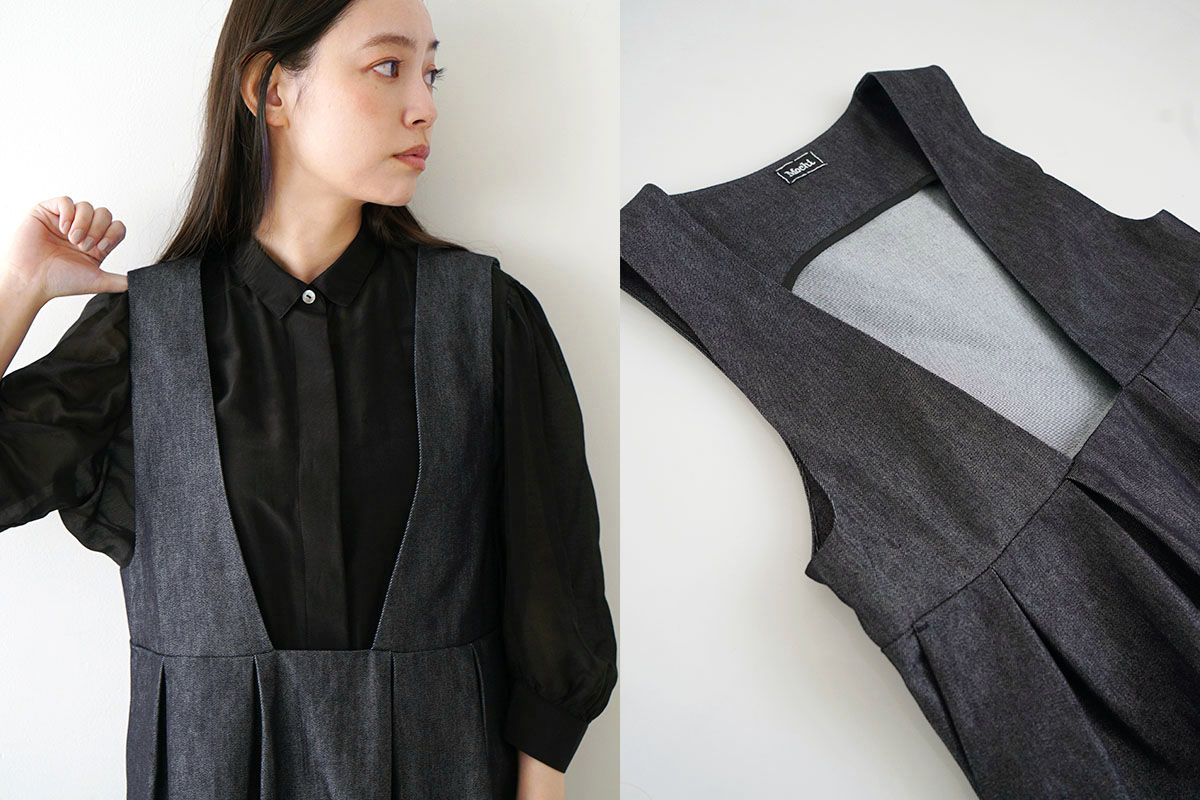 Mochi モチ silk denim jumper skirt ジャンパースカート