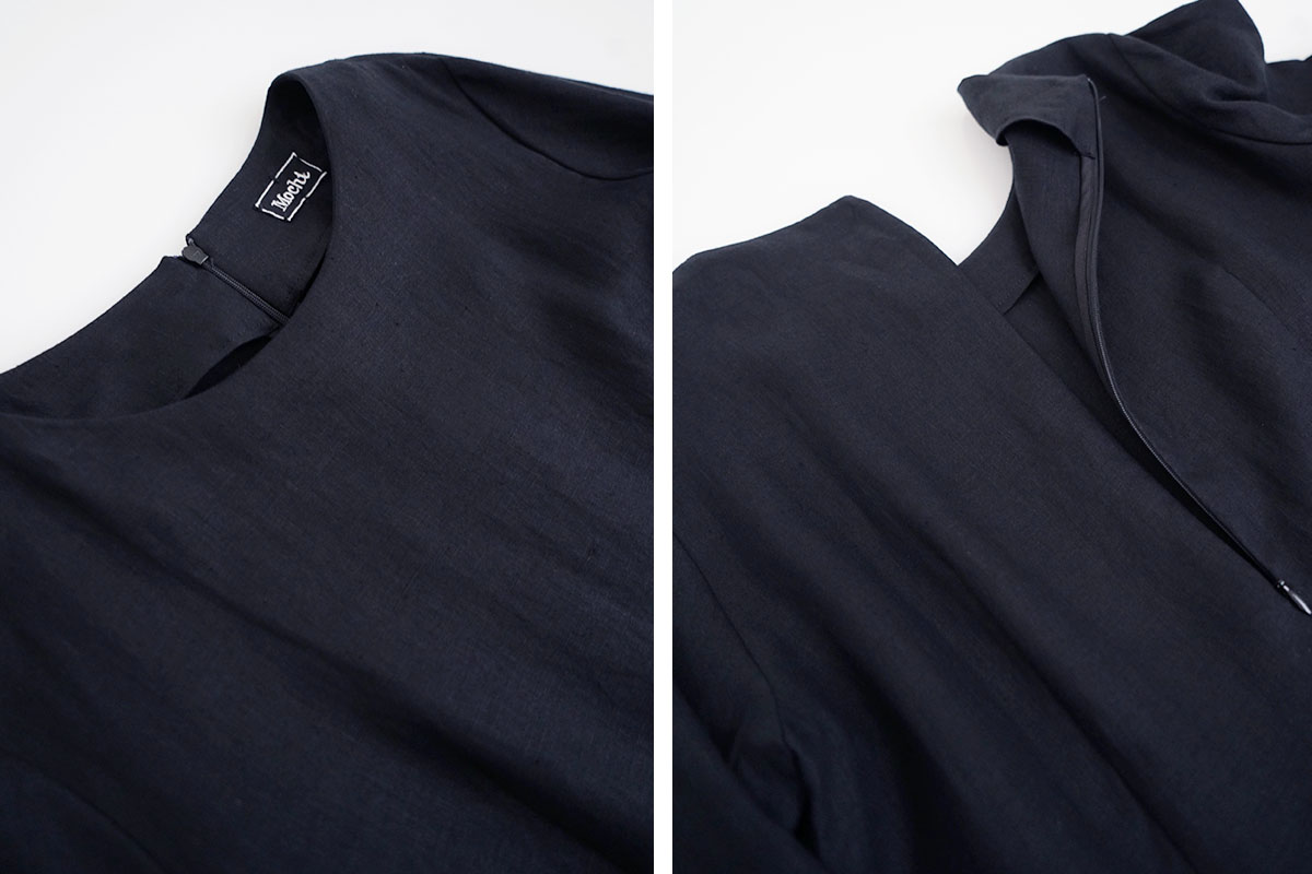 Mochi モチ tuck dress [black] フレンチリネンタックドレス
