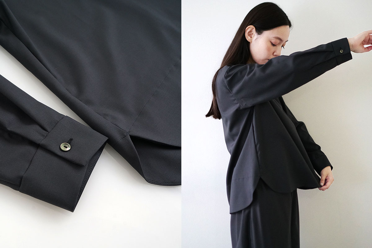 Mochi モチ petit high necked shirt [dark moss grey] ハイネックシャツ