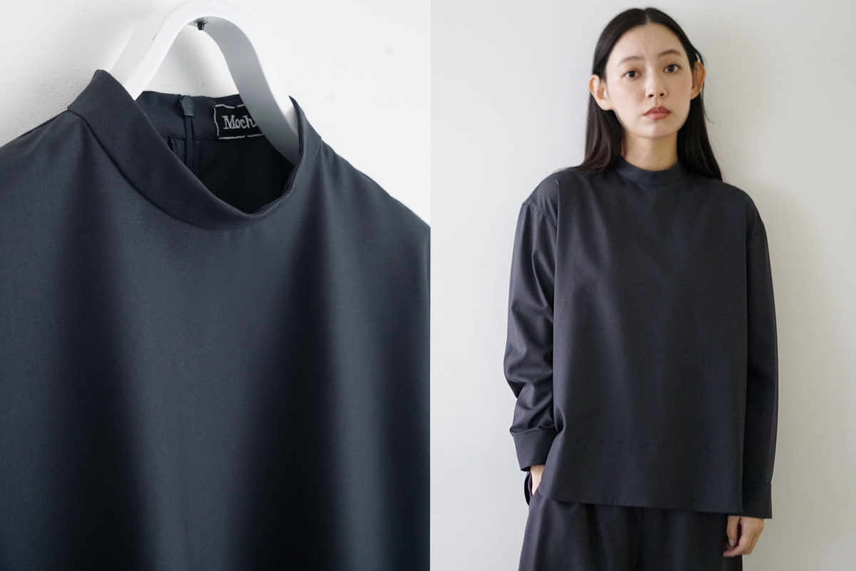 Mochi モチ petit high necked shirt [dark moss grey] ハイネックシャツ