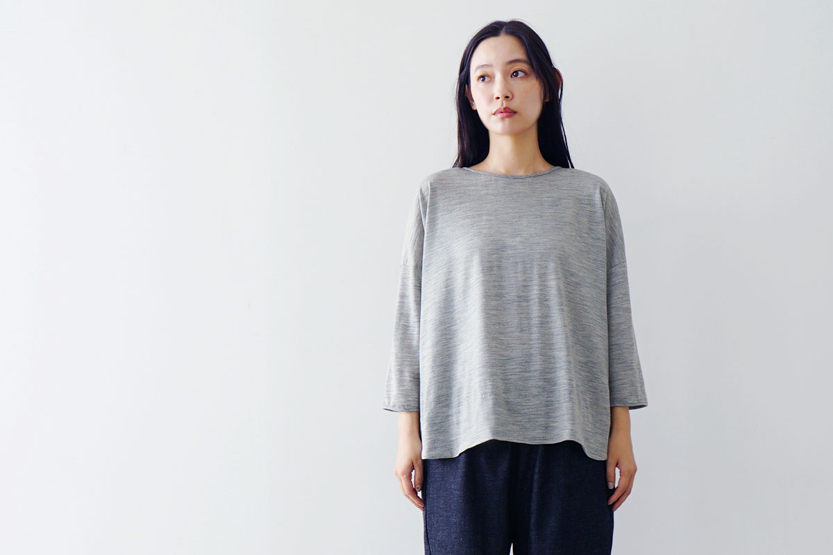 Mochi モチ three quarter sleeve t-shirt [heather gray] 七分丈Tシャツ