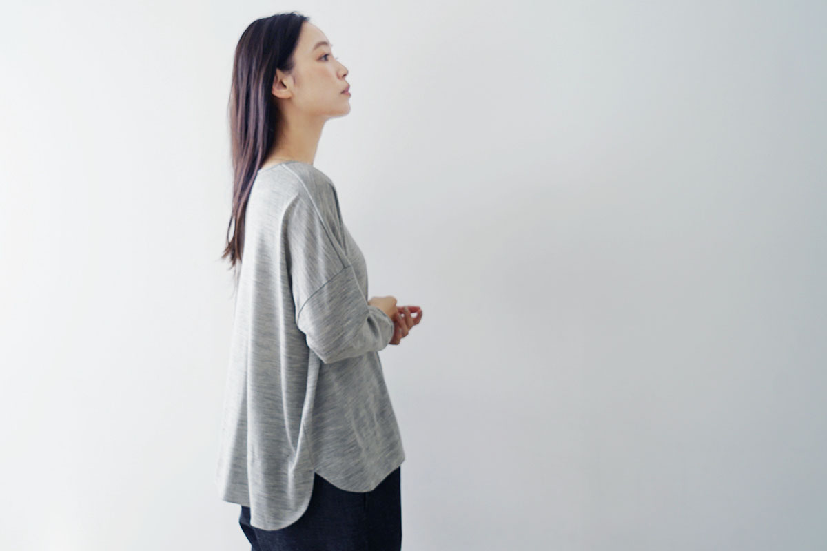 Mochi モチ three quarter sleeve t-shirt [heather gray] 七分丈Tシャツ