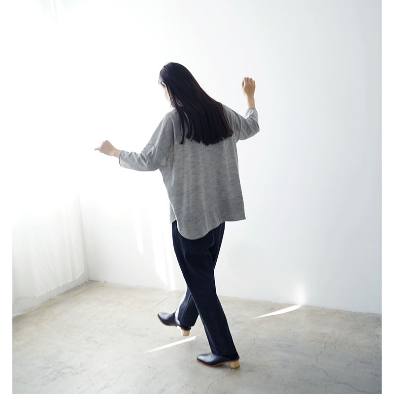 Mochi モチ three quarter sleeve t-shirt [heather gray] 七分丈Tシャツ
