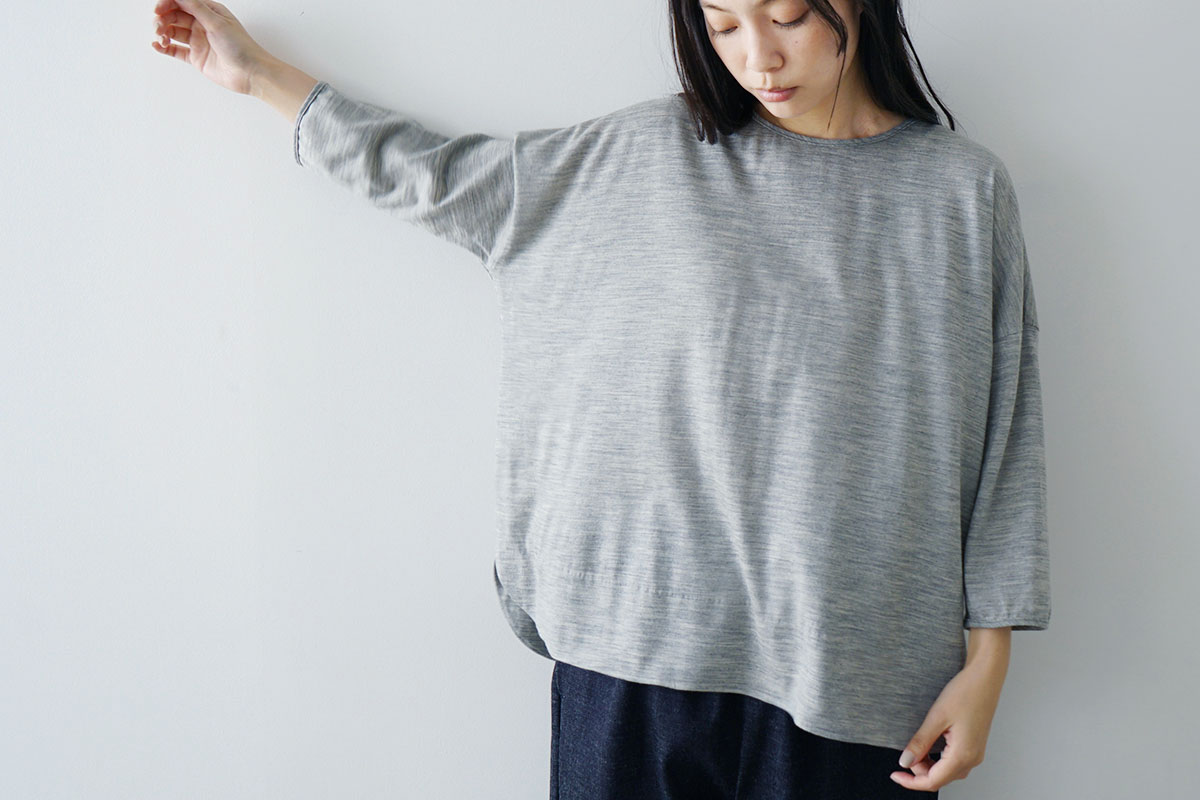 Mochi モチ three quarter sleeve t-shirt [heather gray] 七分丈Tシャツ