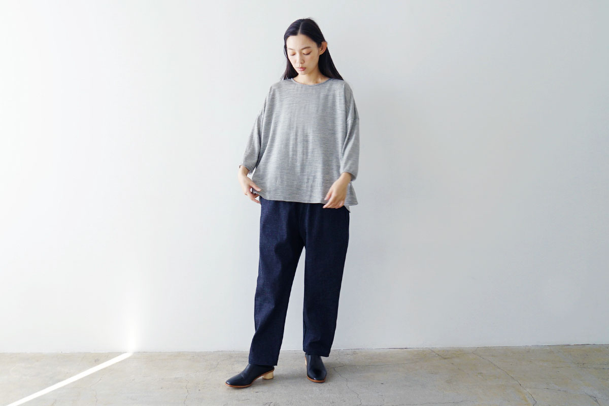 Mochi モチ three quarter sleeve t-shirt [heather gray] 七分丈Tシャツ