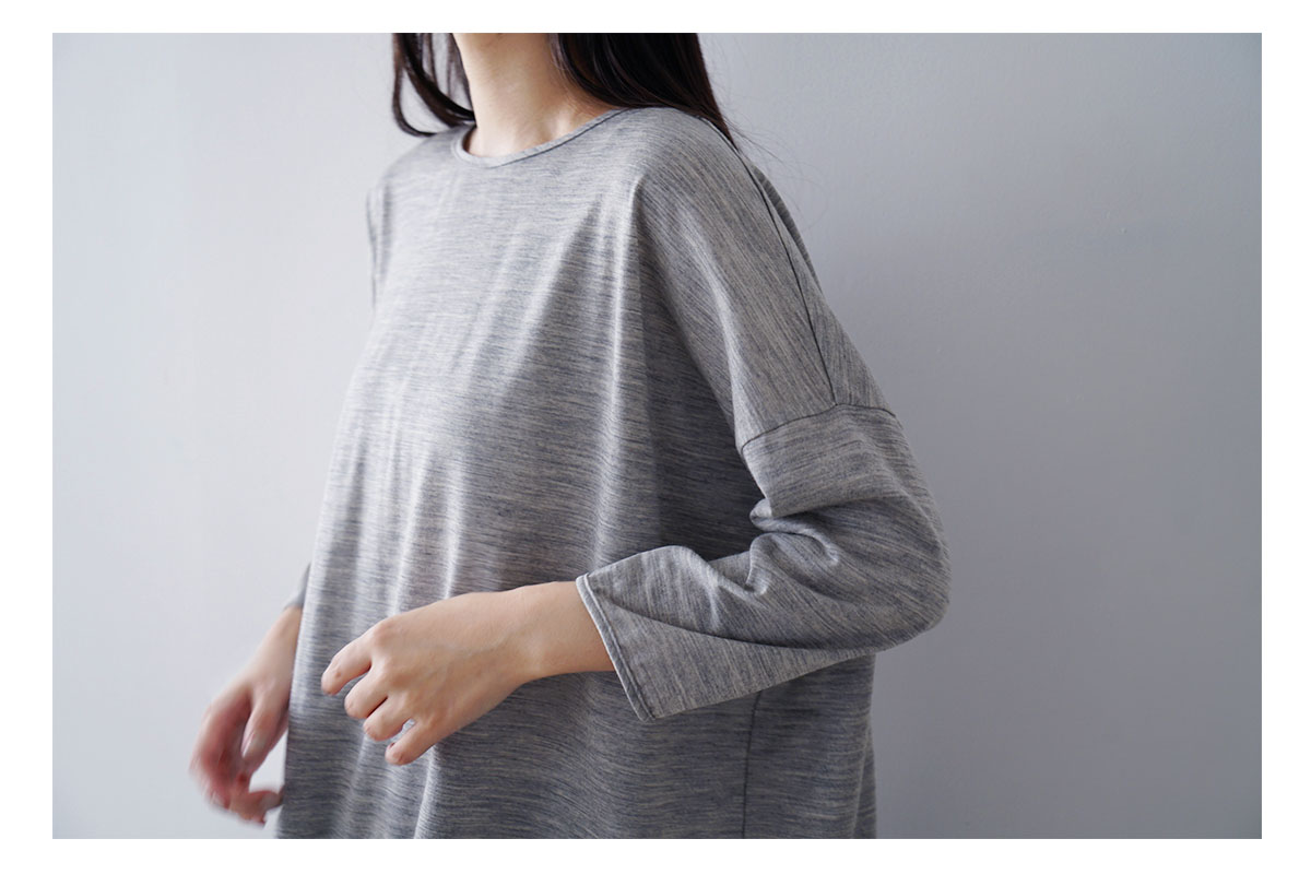 Mochi モチ three quarter sleeve t-shirt [heather gray] 七分丈Tシャツ