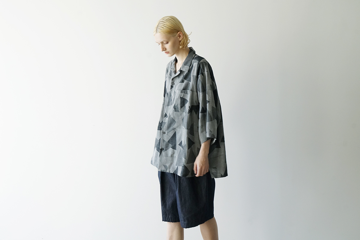VU ヴウ geometric open collar shirt  [WHITE×BLACK］幾何学開襟シャツ vu-sht-005