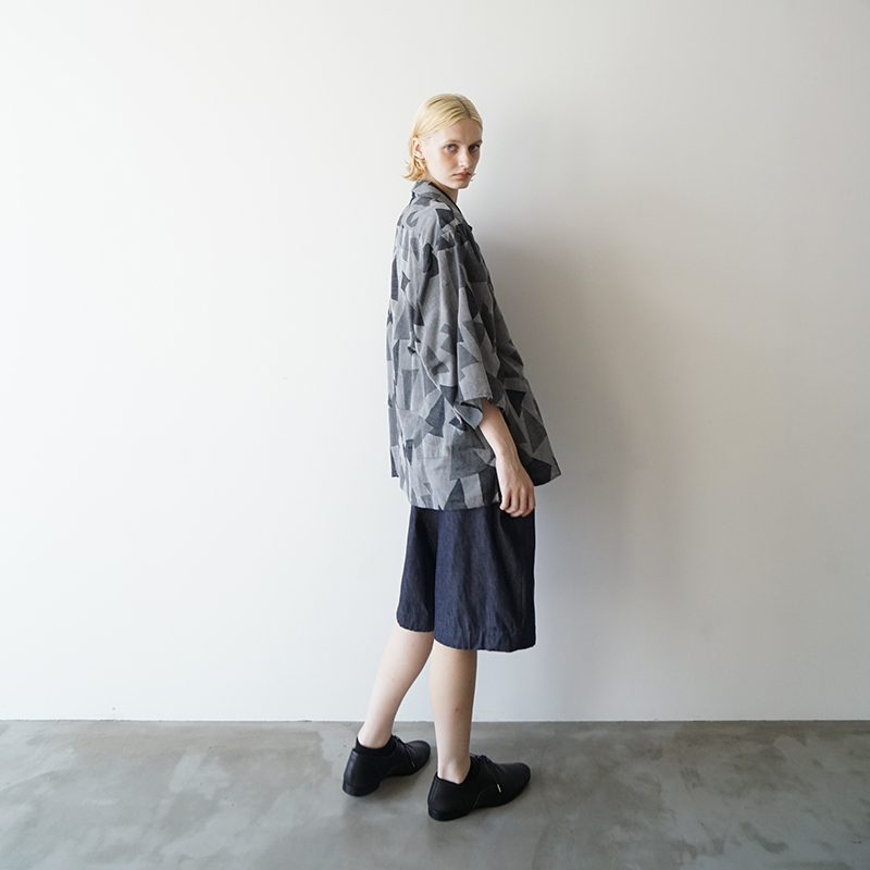 VU ヴウ geometric open collar shirt  [WHITE×BLACK］幾何学開襟シャツ vu-sht-005