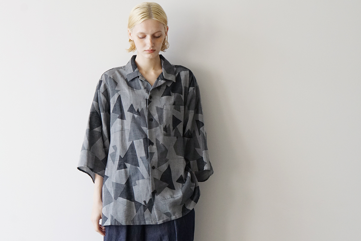 VU ヴウ geometric open collar shirt  [WHITE×BLACK］幾何学開襟シャツ vu-sht-005