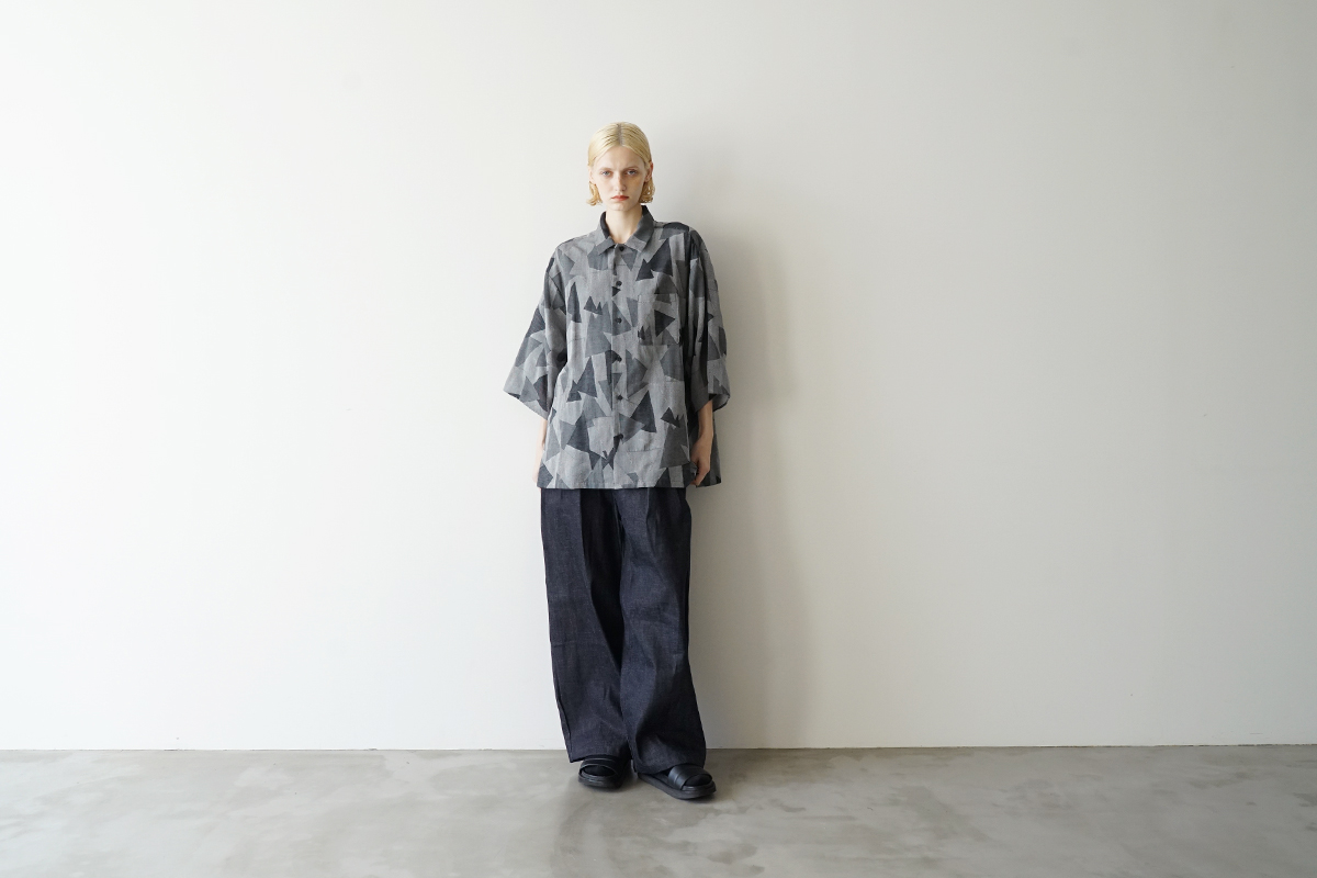 VU ヴウ geometric open collar shirt  [WHITE×BLACK］幾何学開襟シャツ vu-sht-005