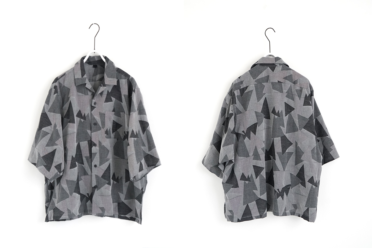 VU ヴウ geometric open collar shirt  [WHITE×BLACK］幾何学開襟シャツ vu-sht-005