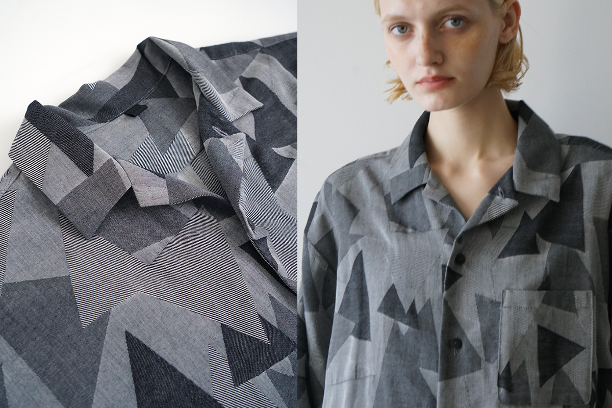 VU ヴウ geometric open collar shirt  [WHITE×BLACK］幾何学開襟シャツ vu-sht-005