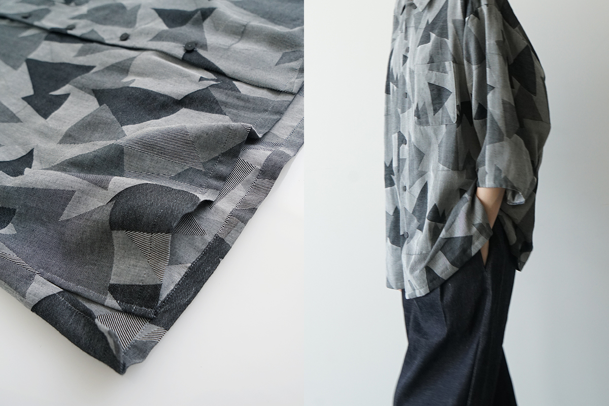 VU ヴウ geometric open collar shirt  [WHITE×BLACK］幾何学開襟シャツ vu-sht-005