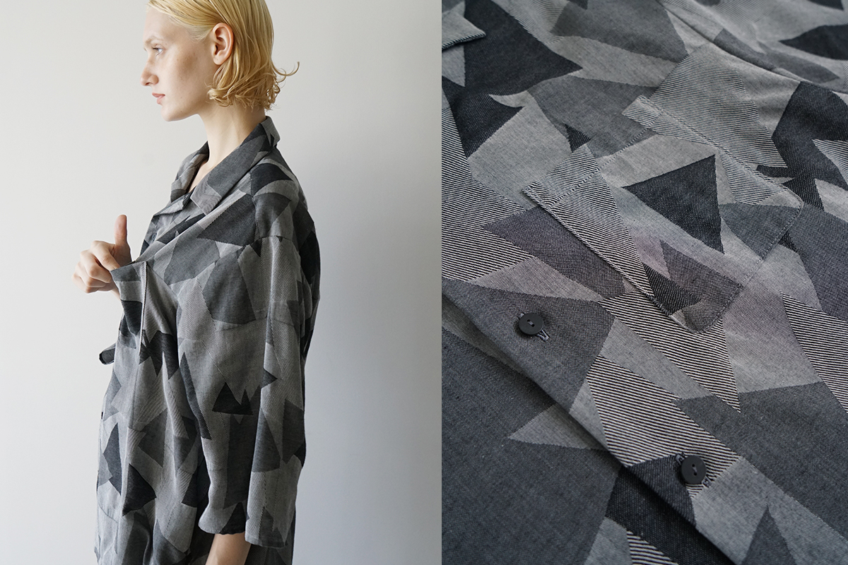 VU ヴウ geometric open collar shirt  [WHITE×BLACK］幾何学開襟シャツ vu-sht-005