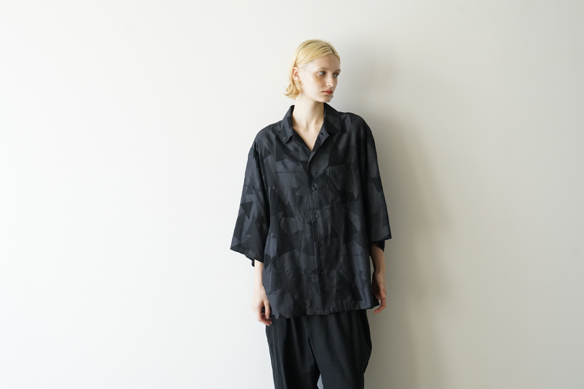 VU ヴウ geometric open collar shirt  [BLACK×STEEL］幾何学開襟シャツ vu-sht-005