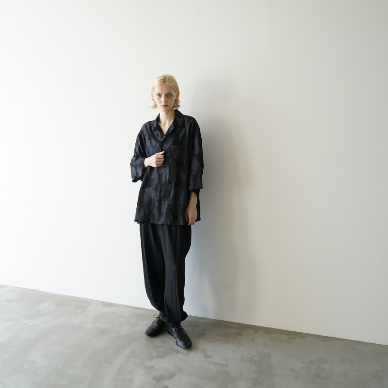 VU ヴウ geometric open collar shirt  [BLACK×STEEL］幾何学開襟シャツ vu-sht-005