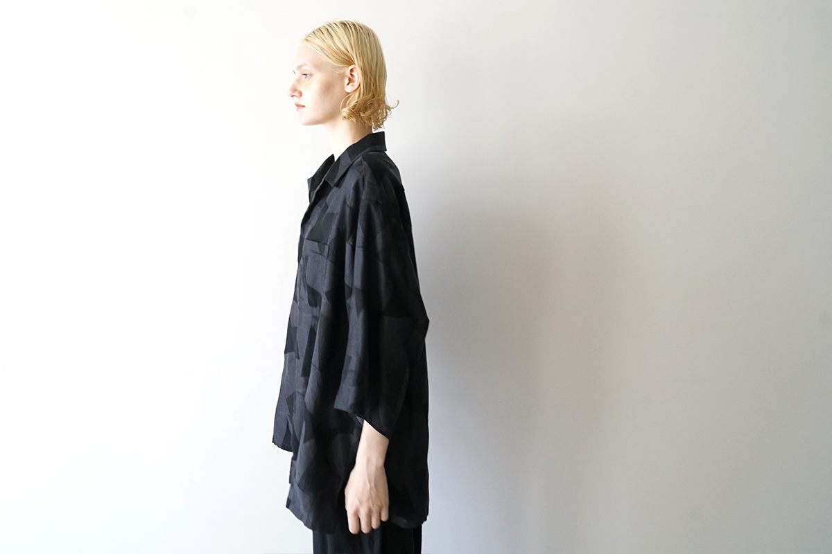 VU ヴウ geometric open collar shirt  [BLACK×STEEL］幾何学開襟シャツ vu-sht-005