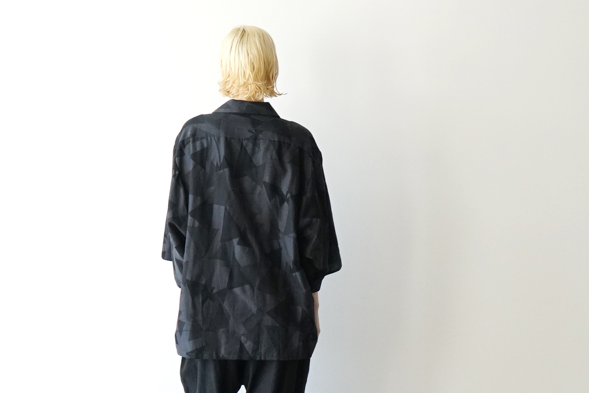 VU ヴウ geometric open collar shirt  [BLACK×STEEL］幾何学開襟シャツ vu-sht-005