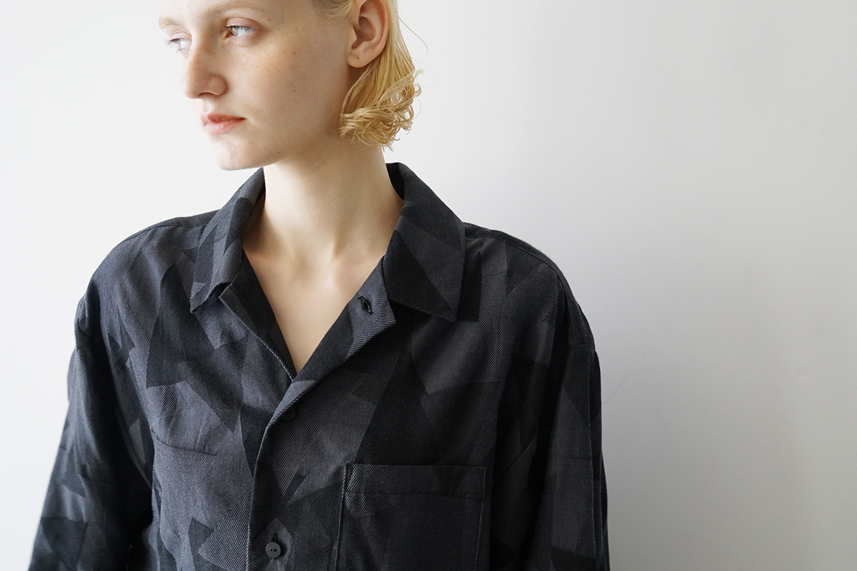VU ヴウ geometric open collar shirt  [BLACK×STEEL］幾何学開襟シャツ vu-sht-005