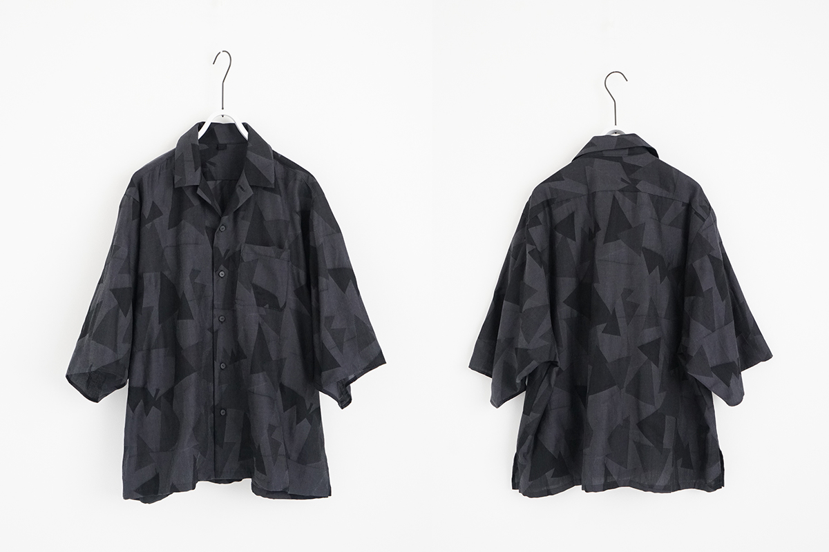 VU ヴウ geometric open collar shirt  [BLACK×STEEL］幾何学開襟シャツ vu-sht-005