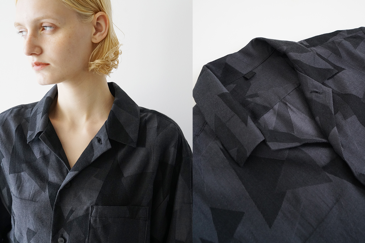 VU ヴウ geometric open collar shirt  [BLACK×STEEL］幾何学開襟シャツ vu-sht-005