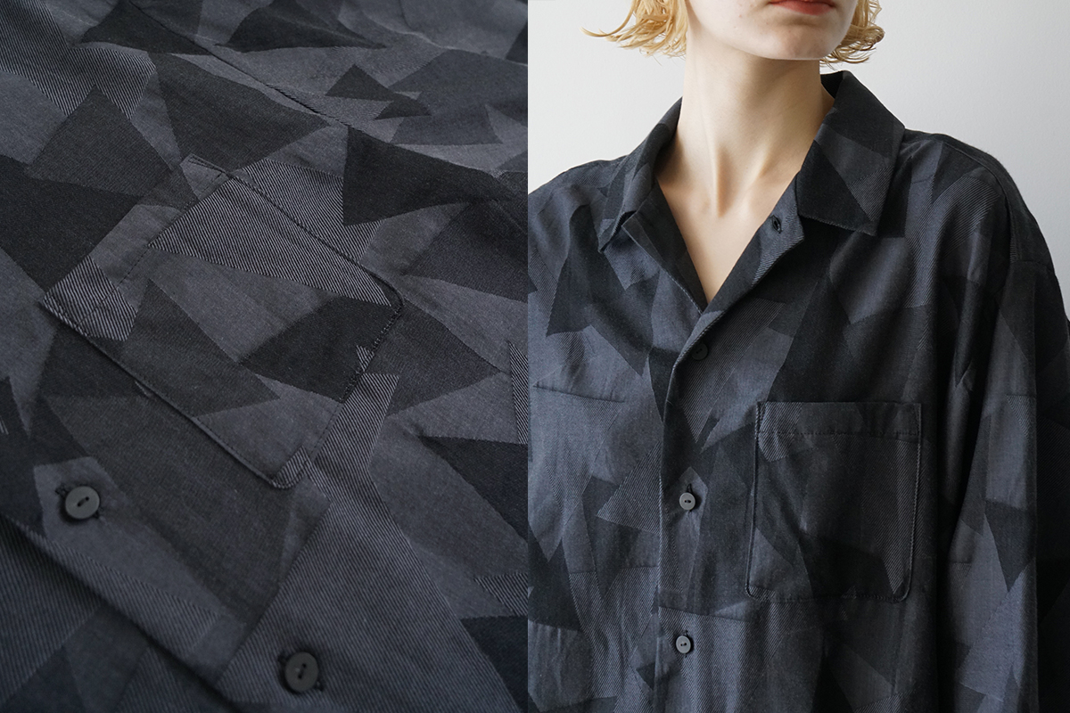 VU ヴウ geometric open collar shirt  [BLACK×STEEL］幾何学開襟シャツ vu-sht-005