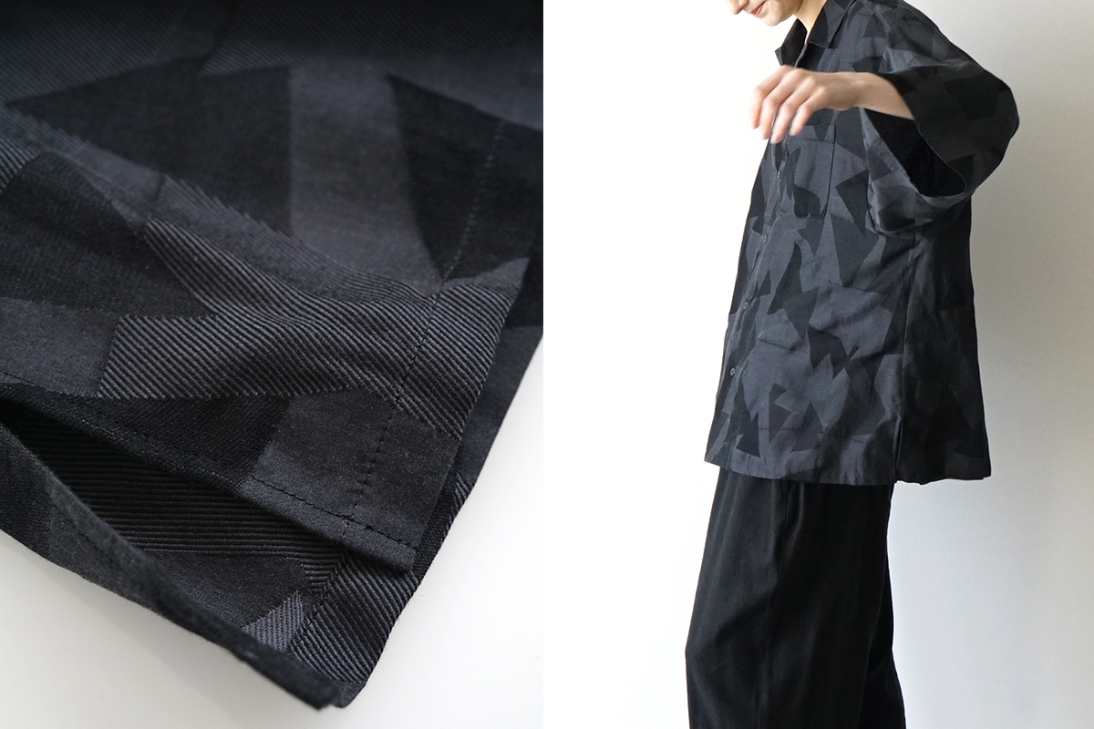 VU ヴウ geometric open collar shirt  [BLACK×STEEL］幾何学開襟シャツ vu-sht-005