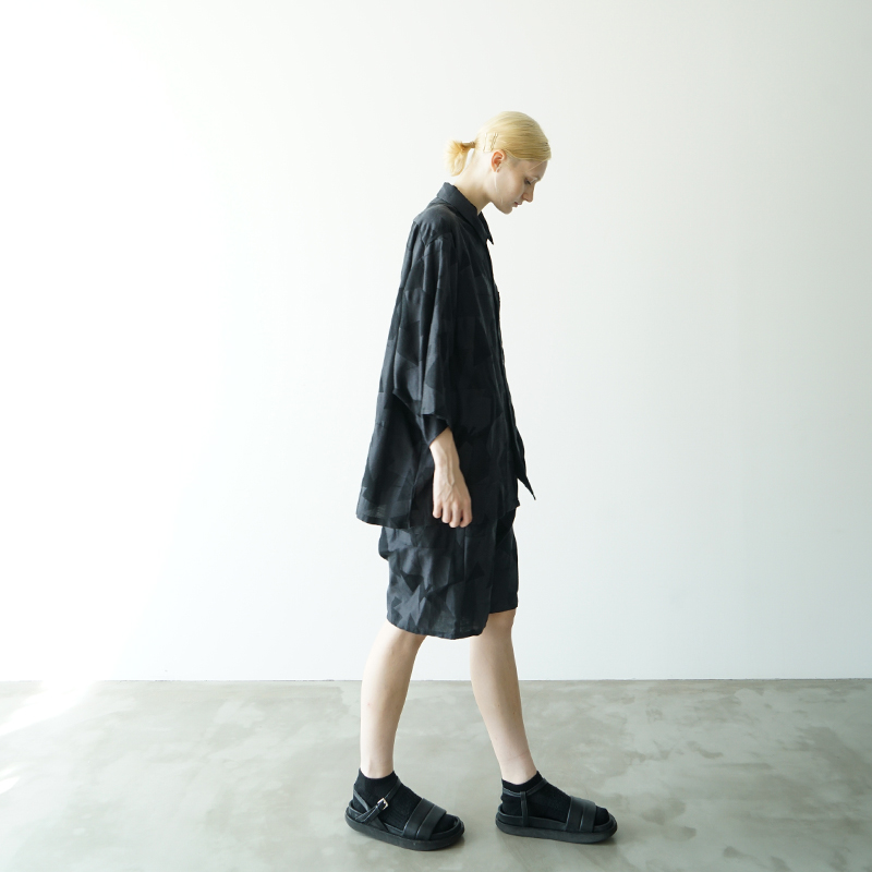 VU ヴウ geometric easy short pants [BLACK×STEEL]  幾何学ショートパンツ vu-pnt-010