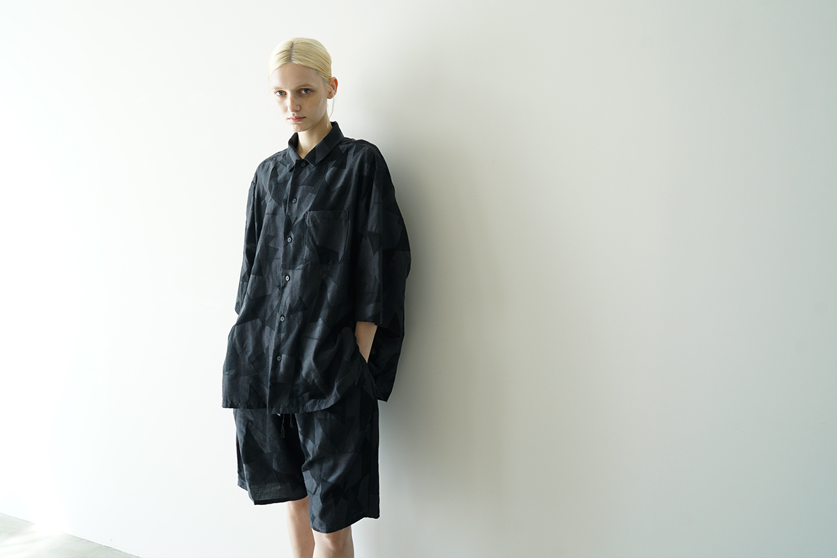 VU ヴウ geometric easy short pants [BLACK×STEEL]  幾何学ショートパンツ vu-pnt-010
