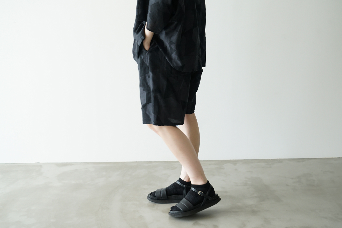 VU ヴウ geometric easy short pants [BLACK×STEEL]  幾何学ショートパンツ vu-pnt-010