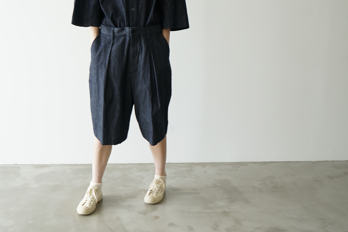 VU ヴウ denim  short pants [DEEP BLUE]  デニムワイドショートパンツ vu-pts-01