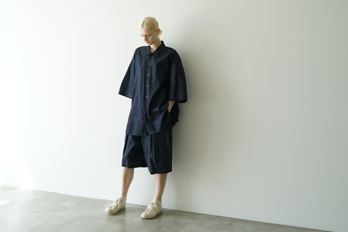 VU ヴウ denim  short pants [DEEP BLUE]  デニムワイドショートパンツ vu-pts-01
