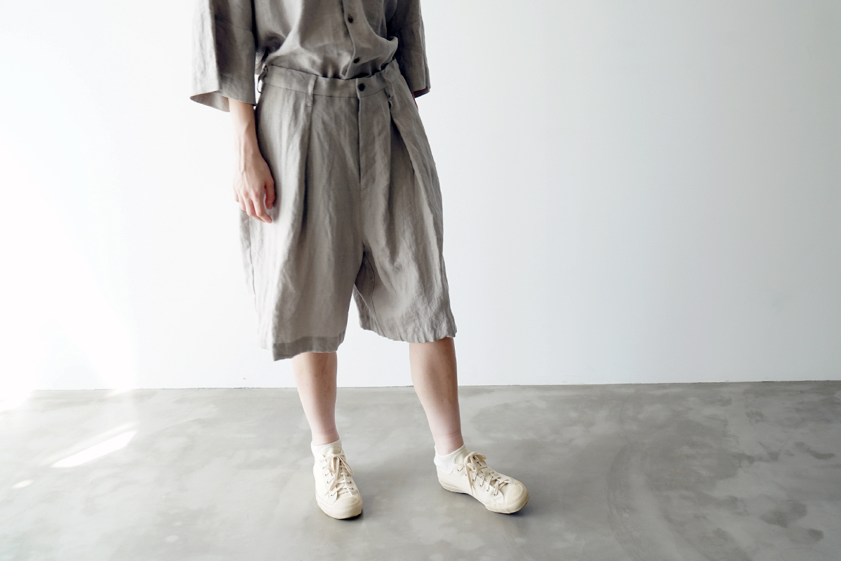 VU ヴウ wide short pants   [STONE GRAY]  リネンワイドショートパンツ vu-pts-01