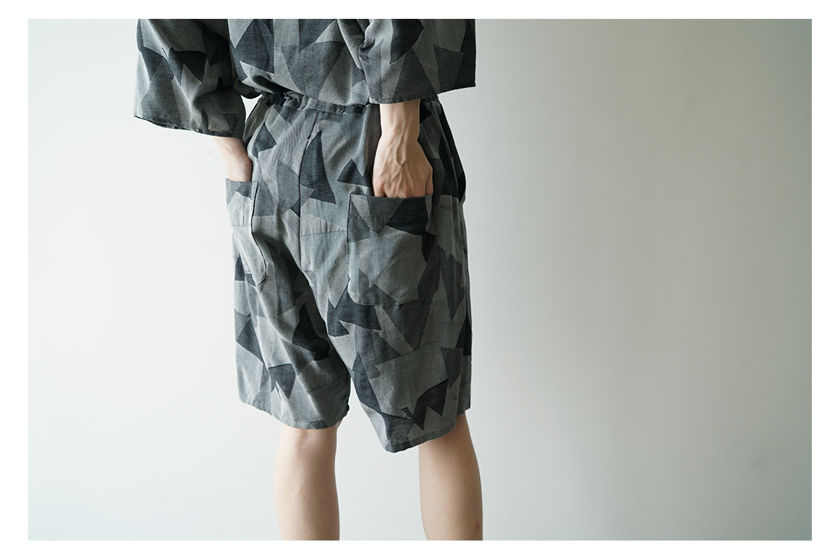 VU ヴウ geometric easy short pants [WHITE×BLACK]  幾何学ショートパンツ vu-pnt-010