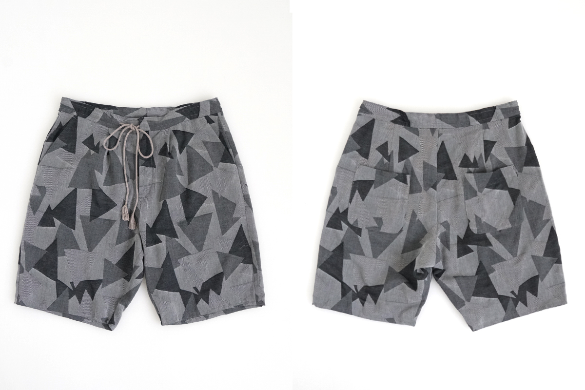 VU ヴウ geometric easy short pants [WHITE×BLACK]  幾何学ショートパンツ vu-pnt-010