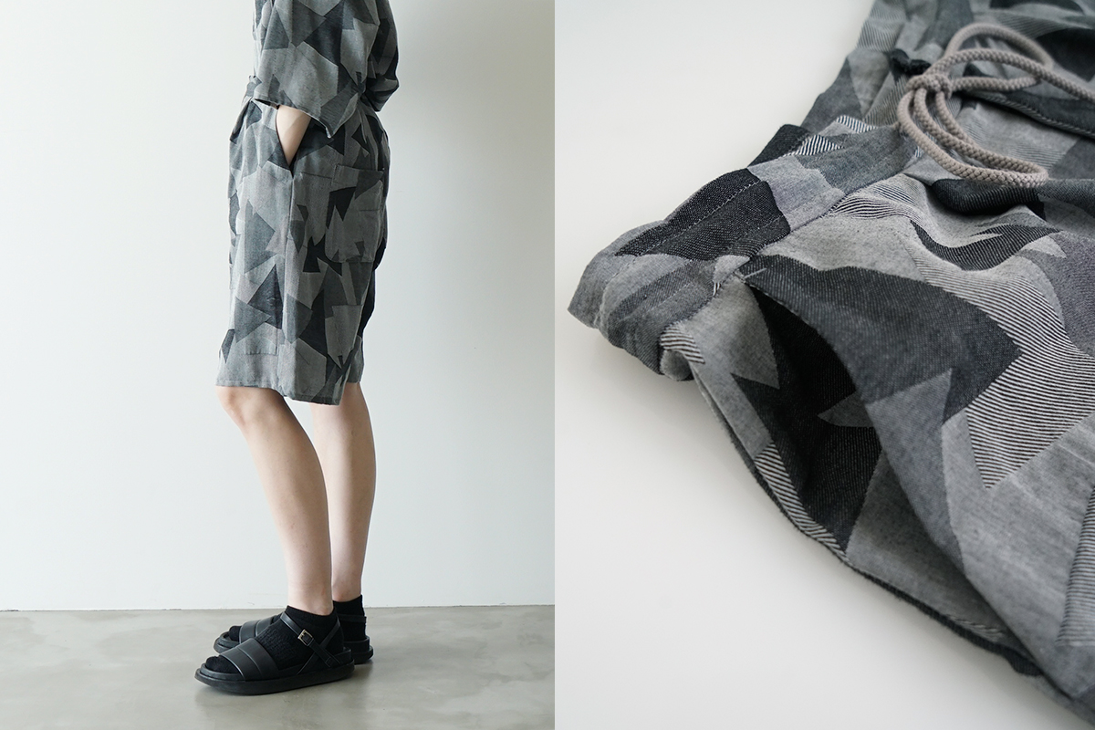 VU ヴウ geometric easy short pants [WHITE×BLACK]  幾何学ショートパンツ vu-pnt-010