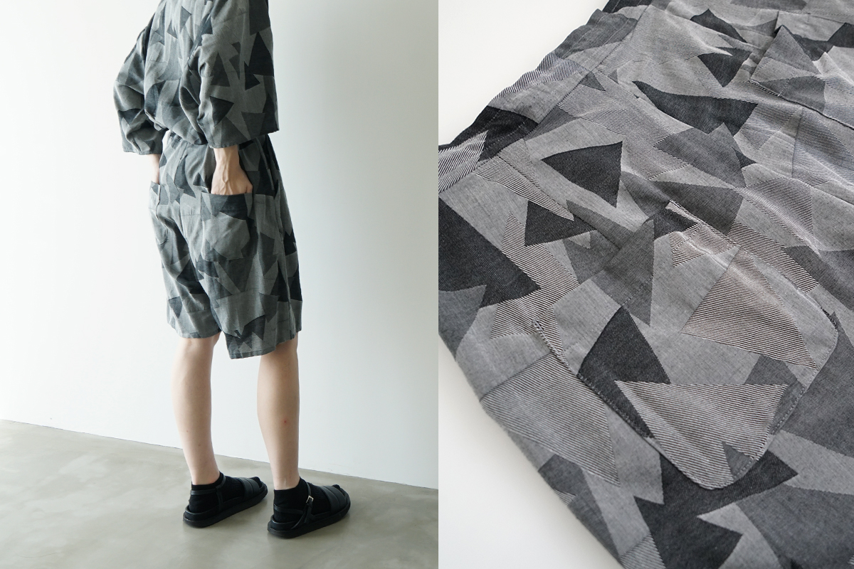 VU ヴウ geometric easy short pants [WHITE×BLACK]  幾何学ショートパンツ vu-pnt-010