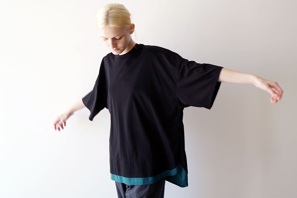 VU ヴウ two slit t-shirt [BLACK×BLUE GREEN] vu-cut-004 重ねスリットtシャツ