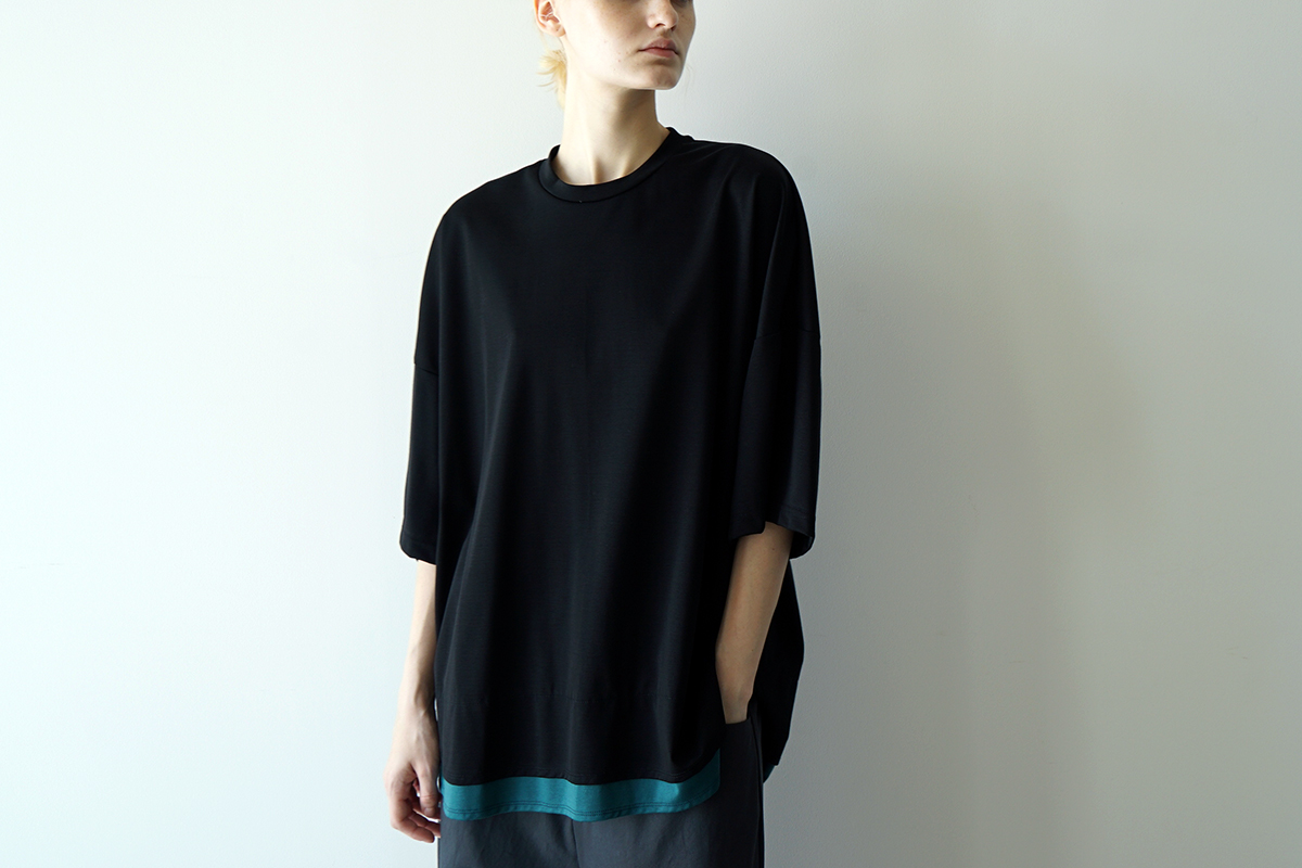VU ヴウ two slit t-shirt [BLACK×BLUE GREEN] vu-cut-004 重ねスリットtシャツ