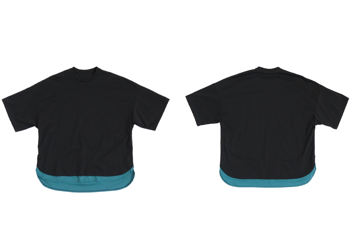 VU ヴウ two slit t-shirt [BLACK×BLUE GREEN] vu-cut-004 重ねスリットtシャツ