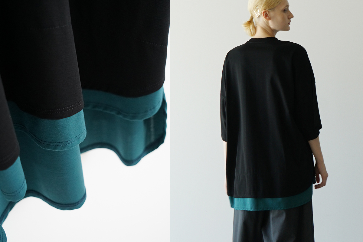 VU ヴウ two slit t-shirt [BLACK×BLUE GREEN] vu-cut-004 重ねスリットtシャツ