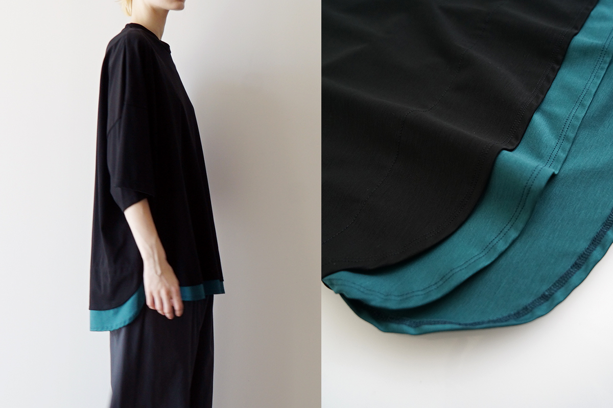 VU ヴウ two slit t-shirt [BLACK×BLUE GREEN] vu-cut-004 重ねスリットtシャツ