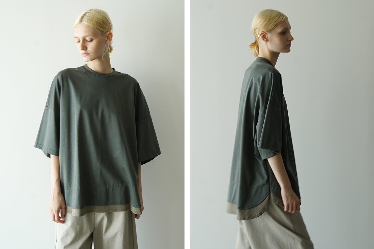 VU ヴウ two slit t-shirt [DEEP KHAKI×OLIVE] vu-cut-004 重ねスリットtシャツ