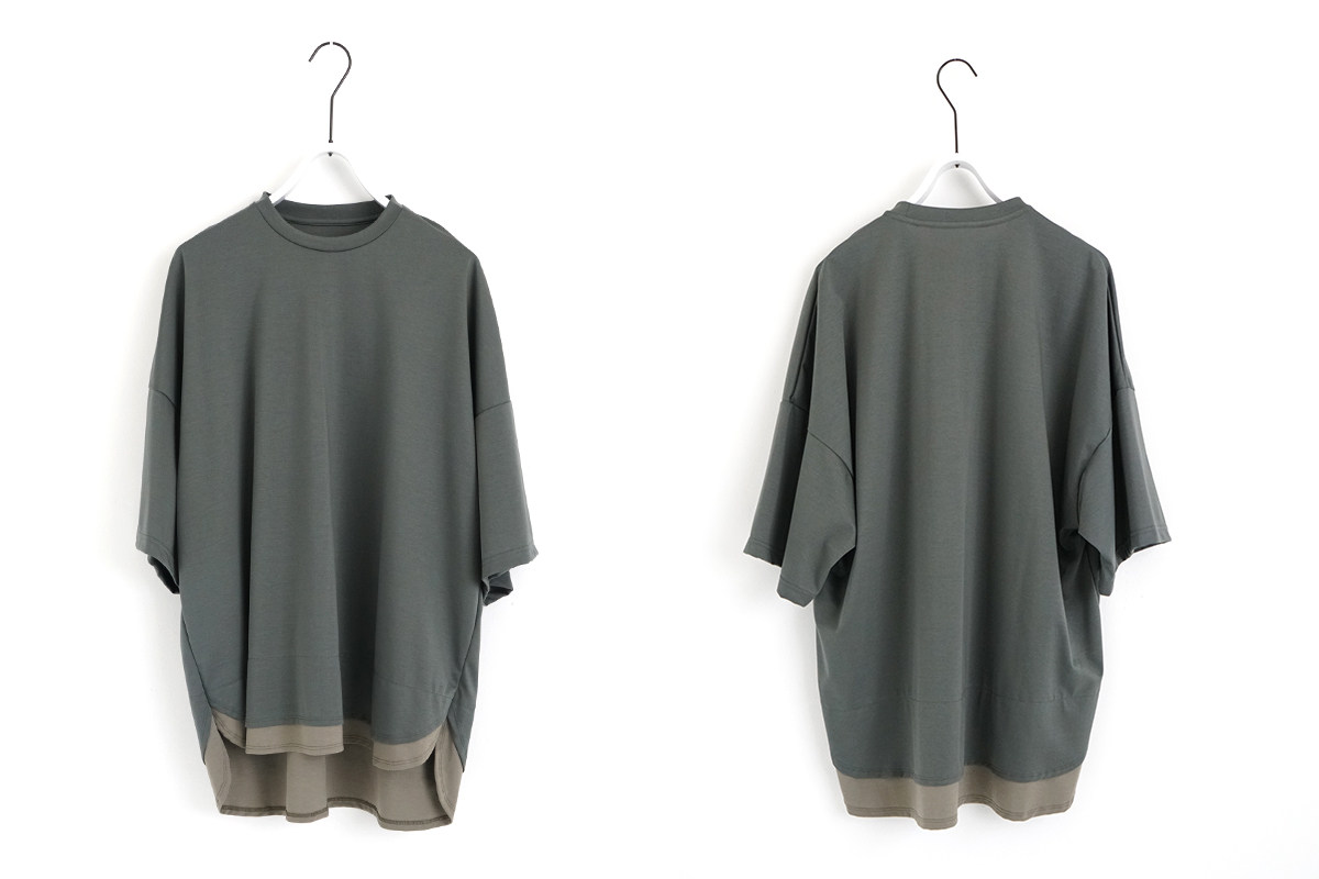 VU ヴウ two slit t-shirt [DEEP KHAKI×OLIVE] vu-cut-004 重ねスリットtシャツ