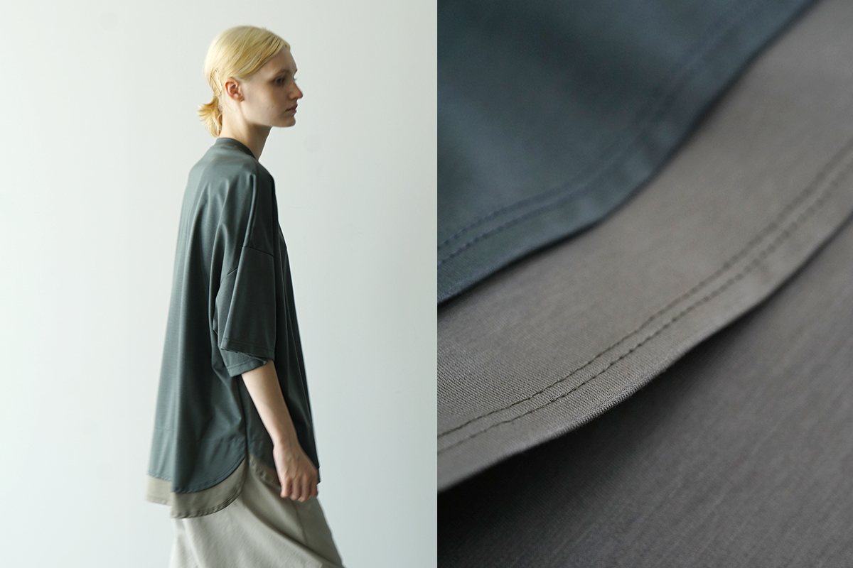 VU ヴウ two slit t-shirt [DEEP KHAKI×OLIVE] vu-cut-004 重ねスリットtシャツ