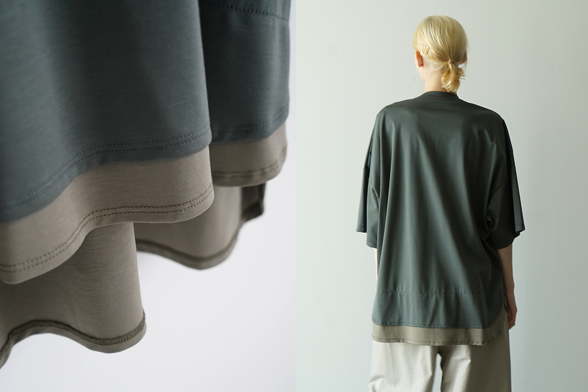 VU ヴウ two slit t-shirt [DEEP KHAKI×OLIVE] vu-cut-004 重ねスリットtシャツ